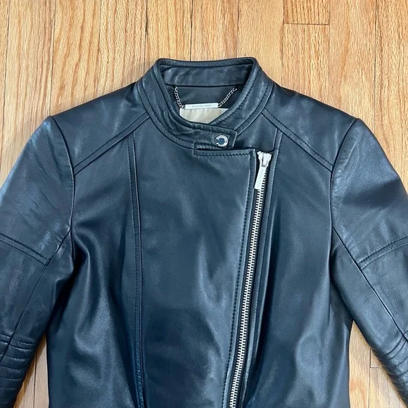 Michael Kors black Moto Lambs Leather Jacket XS - Picture 2 of 13